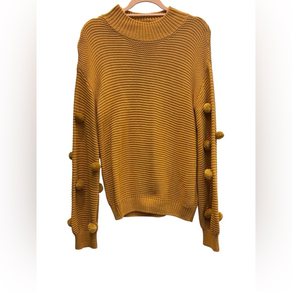 Anthropologie Moth Mustard Yellow Pom Pom Sweater 100% Cotton, Medium 🌻🍂🌻 - Picture 4 of 8